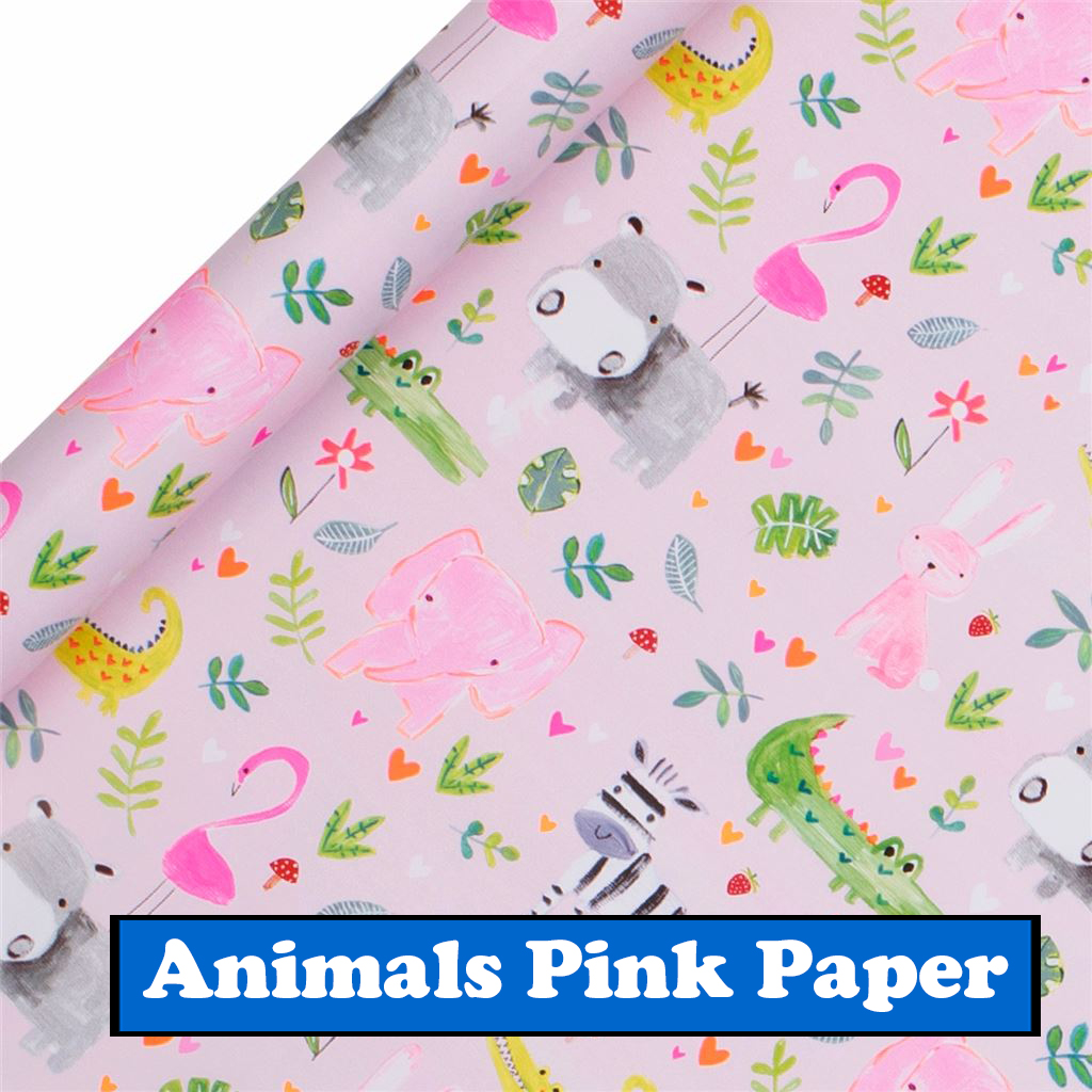 pink wrapping paper with animals